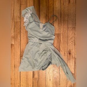 Weissman Sage Green One-Shoulder Lyrical costume with Floral Detail